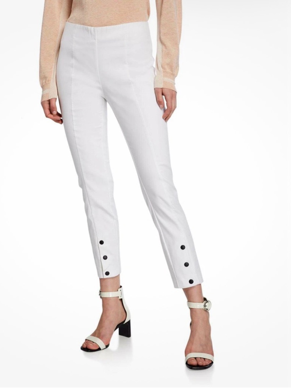 Rag & Bone White Ankle Pants with Button Hem